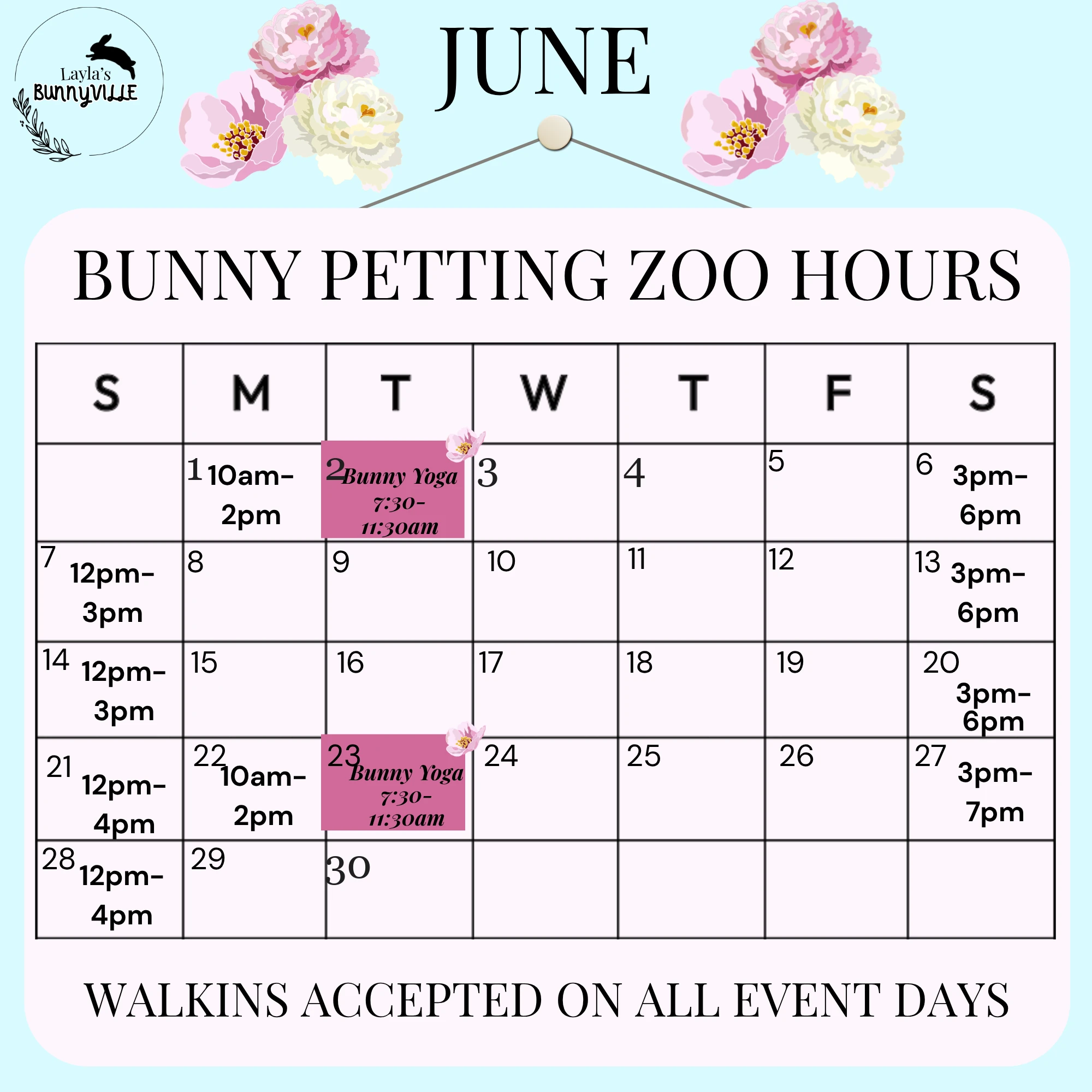 June 2026 Bunnyville schedule