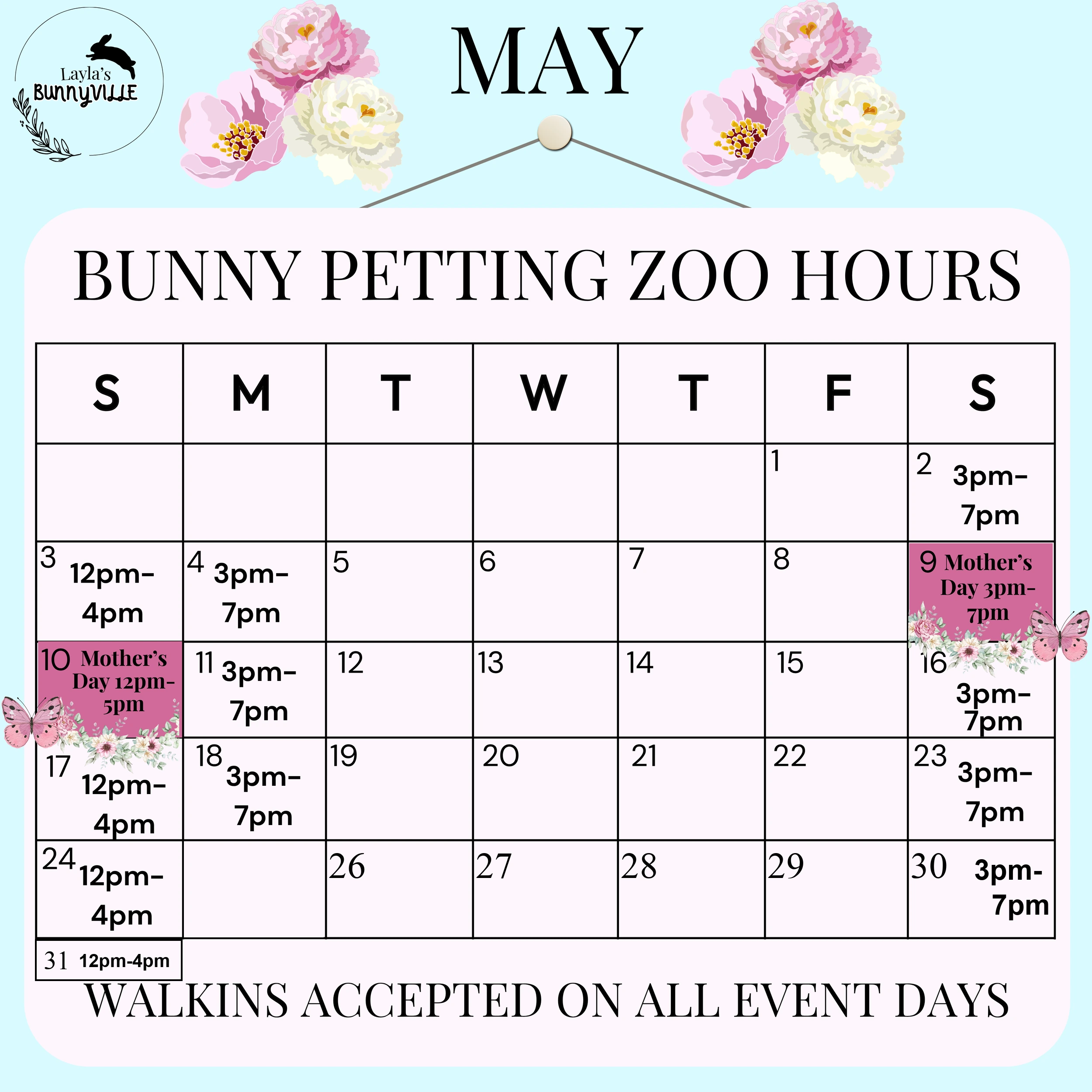 May 2026 Bunnyville schedule